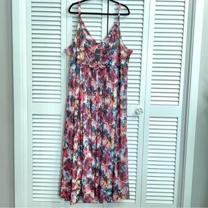 TORRID NWT Pink Floral Pleated Mesh Maxi Dress Straps Stretch Lined Size 5X